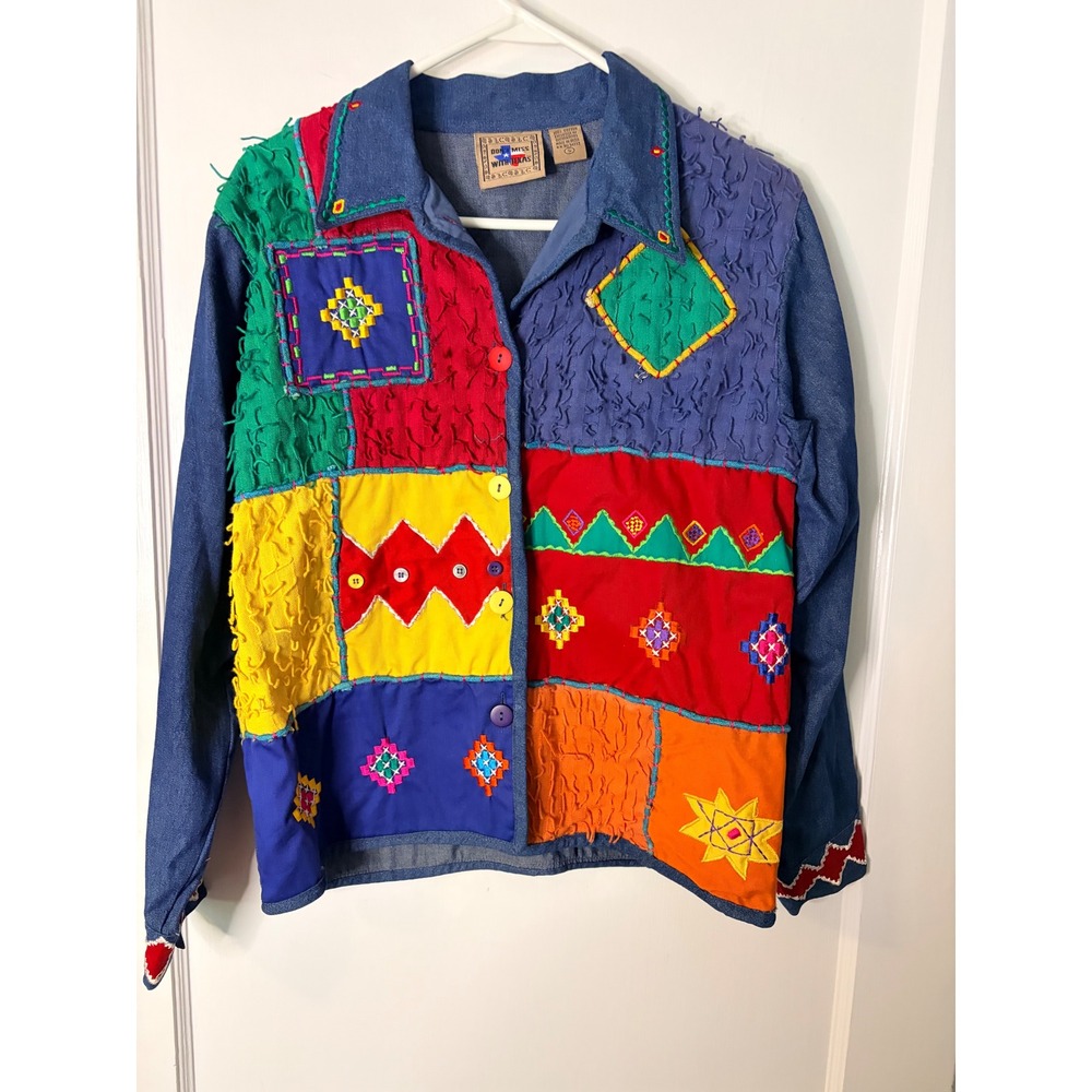 Don't Mess With Texas Vintage Patchwork Denim Jacket Womens Small Multicolor